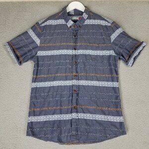 Katin USA Shirt Adult Large Blue Embroidered Button Down Surf Casual Striped Men